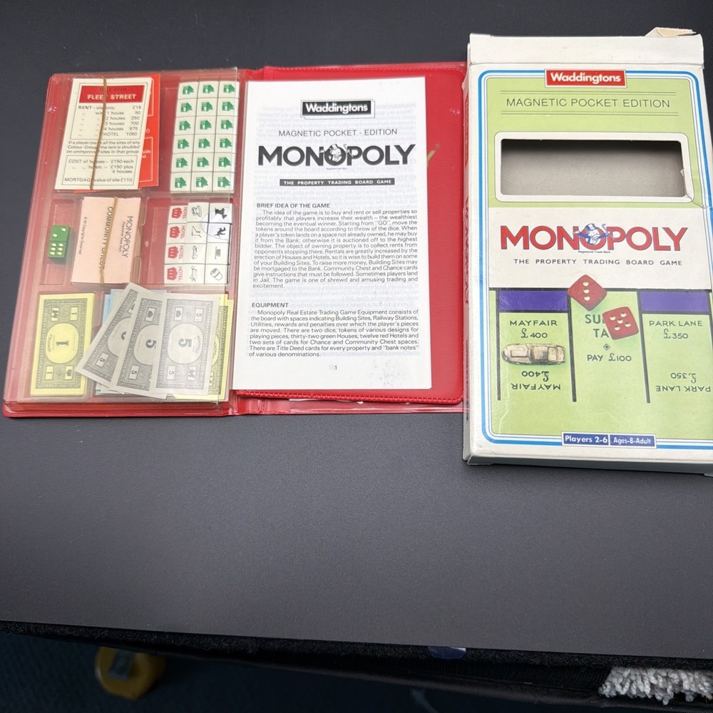 Vintage Monopoly Magnetic Pocket Edition Property Trading Board Game in Box